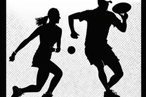 Silhouette outline of a man and woman playing pickleball illustration photo