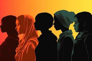 profile silhouette of women on colorful background illustration photo