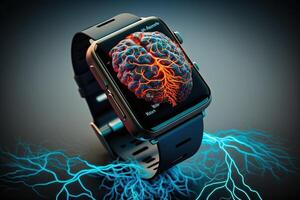 inteligente reloj de el futuro conectado a cerebro ilustración generativo ai foto