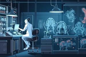 robot scientist in a laboratory conduct experiment illustration photo