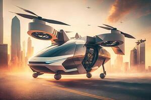 self driving flying car of the future illustration photo
