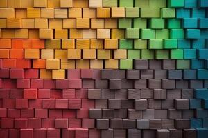 Spectrum of stacked multi-colored wooden blocks. Background or cover for something creative, diverse, expanding, rising or growing illustration photo