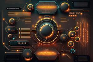 digital futuristic circuit technology, 3d abstract sci-fi user interface concept with blurred dots and lines. artificial intelligence illustration photo