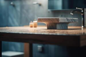 Table Top And Blur Bathroom Of The Background illustration photo