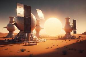 Space Based Solar Power Plant of the future located in orbit around the Earth, harnessing the abundant and consistent energy of the sun to provide clean energy for the planet illustration photo