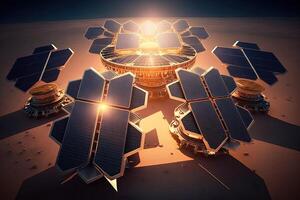 Space Based Solar Power Plant of the future located in orbit around the Earth, harnessing the abundant and consistent energy of the sun to provide clean energy for the planet illustration photo