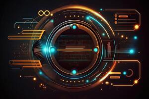 digital futuristic circuit technology, 3d abstract sci-fi user interface concept with blurred dots and lines. artificial intelligence illustration photo