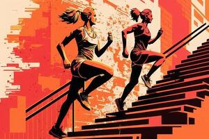 Stairs runners urban training close up illustration photo