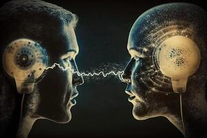 Telepathic Network communication of the future allows people to communicate with each other telepathically, breaking down barriers of language and distance illustration photo