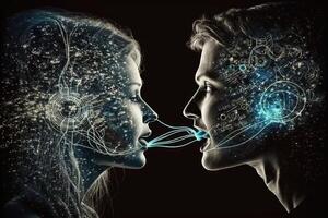 Telepathic Network communication of the future allows people to communicate with each other telepathically, breaking down barriers of language and distance illustration photo