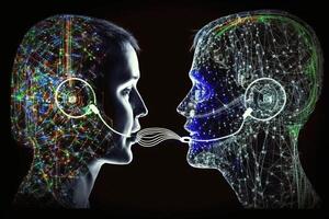 Telepathic Network communication of the future allows people to communicate with each other telepathically, breaking down barriers of language and distance illustration photo