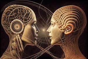 Telepathic Network communication of the future allows people to communicate with each other telepathically, breaking down barriers of language and distance illustration photo