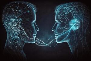 Telepathic Network communication of the future allows people to communicate with each other telepathically, breaking down barriers of language and distance illustration photo