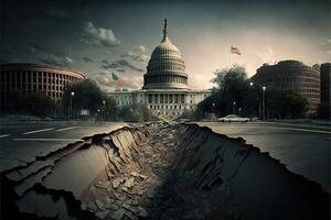 Washington corriente continua terremoto en Capitolio y centro comercial ilustración generativo ai foto