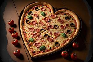 corazón amor Pizza rojo grande amar, un enamorado día concepto ilustración generativo ai foto