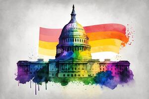 Washington corriente continua Capitolio pintado de arco iris bandera colores ilustración generativo ai foto