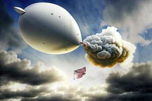 Us missile hits suspect Chinese China spy balloon baloon flying over united states of america illustration photo