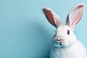 White rabbit ear on pastel blue background. Easter day. illustration photo