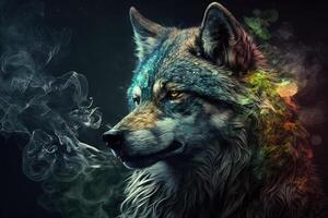 Wolf Animal smoking ganja weed illustration photo