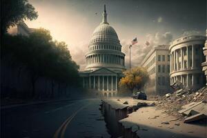 Washington corriente continua terremoto en Capitolio y centro comercial ilustración generativo ai foto