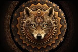 lobo animal mandala fractal ilustración generativo ai foto