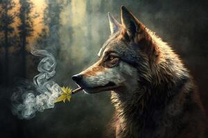 Wolf Animal smoking ganja weed illustration photo