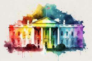 Washington corriente continua blanco pintado de casa de arco iris bandera colores ilustración generativo ai foto