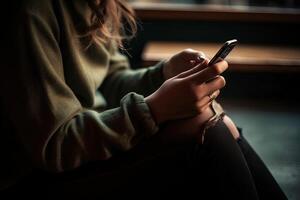 Detail of hand on smartphone of woman using social media illustration photo