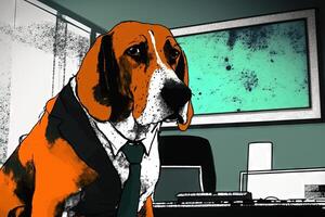 perro en el oficina día tomar tu perro a trabajo día ilustración generativo ai foto