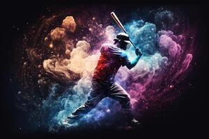 baseball player striking ball galaxy nebula explosion illustration photo