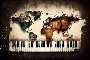 mundo piano teclado internacional música día con incorrecto llaves posiciones ilustración generativo ai foto