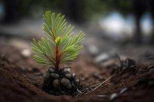 joven pino árbol planta de semillero ilustración generativo ai foto