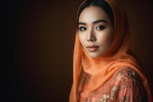 Portrait of beautiful asian muslim woman wearing traditional clothing. . photo