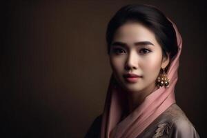 Portrait of beautiful asian muslim woman wearing traditional clothing. . photo