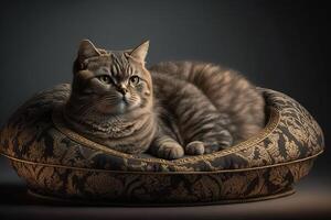 cat in a luxury cat bed illustration photo