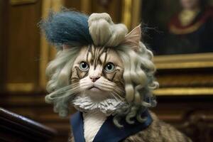gato en un peluca a el Londres cámaras de señores ilustración generativo ai foto