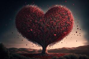 big tree with red hearts hanging Love Valentine day concept illustration photo