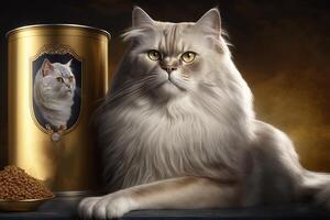 cat modeling for a luxury ultra expensive cat food line product illustration photo