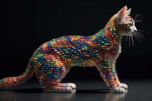 cat made out of dna ribbon isolated on black background illustration photo