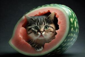 Cat inside watermelon illustration photo