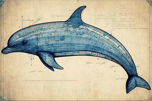 Dolphin Blueprint illustration photo