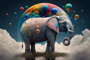 Multi colored elephant floating on clouds illustration illustration photo