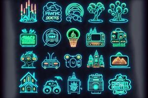 Set of retro style neon icon. illustration photo