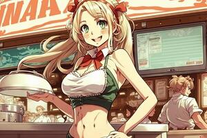 A manga waitress beautiful girl, manga style illustration photo