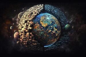 world that appears to be made entirely out of pixelated blocks, similar to the game illustration photo