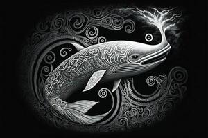 maorí tribal gigante pescado bosquejo polinesio tatuaje modelo ilustración generativo ai foto