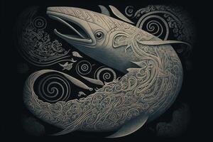 maori tribal giant fish sketch Polynesian tattoo pattern illustration photo