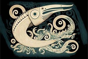 maori tribal giant fish sketch Polynesian tattoo pattern illustration photo