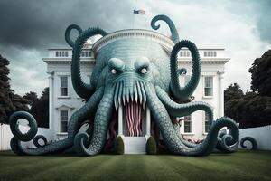 Giant octopus holding washington dc white house with tentacles illustration photo