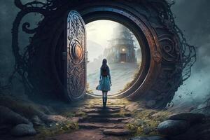 door to another world A need to escape where fantasy takes over reality and when the past is the new ultra trend illustration photo